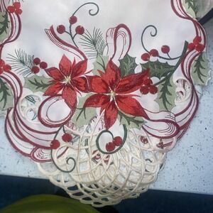 Secret Celebrity Embroidered Table Runner 16x72 Holiday Christmas Poinsettia